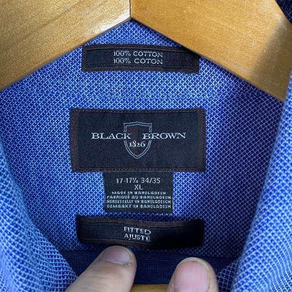 Black Brown 1826‎ Men's Blue Fitted Long Sleeve Button Up Dress Shirt Size XL - Picture 2 of 11